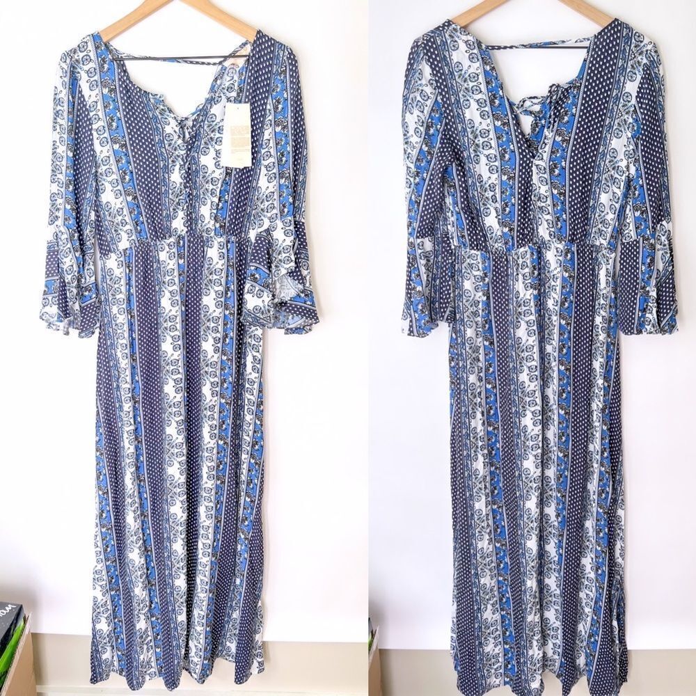 Rococo Sand Bell Sleeve Paisley Maxi Dress XS